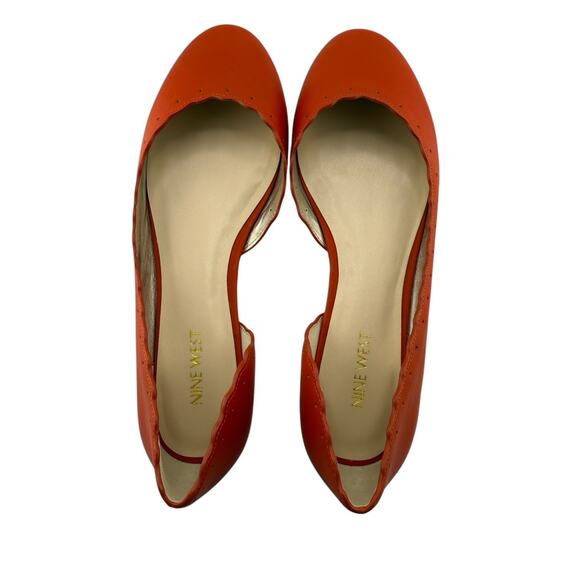 Nine West Mai Leather Ballerina Flats Orange Scalloped Edge Shoe Size 9 New - Picture 6 of 12